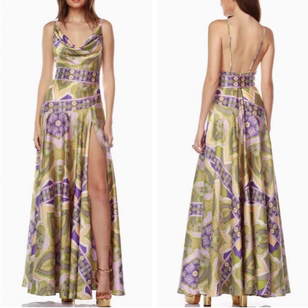 Bronx And Banco Leo Bali Maxi Dress Gown - Sage Green Purple Cocktail Event